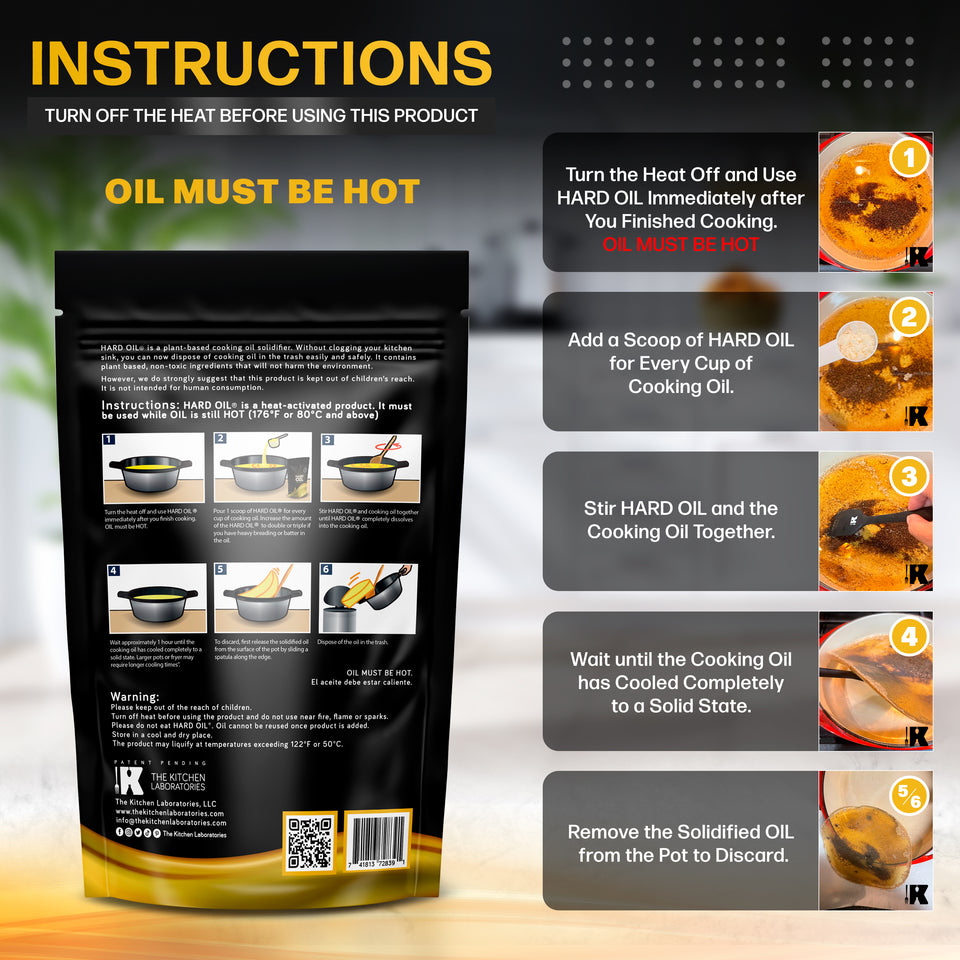HARD OIL®  Solidifies Up to 18 Cups of Cooking OIl COOKING OIL DISPOSAL MADE EASY: Plant Based Cooking Oil Solidifier